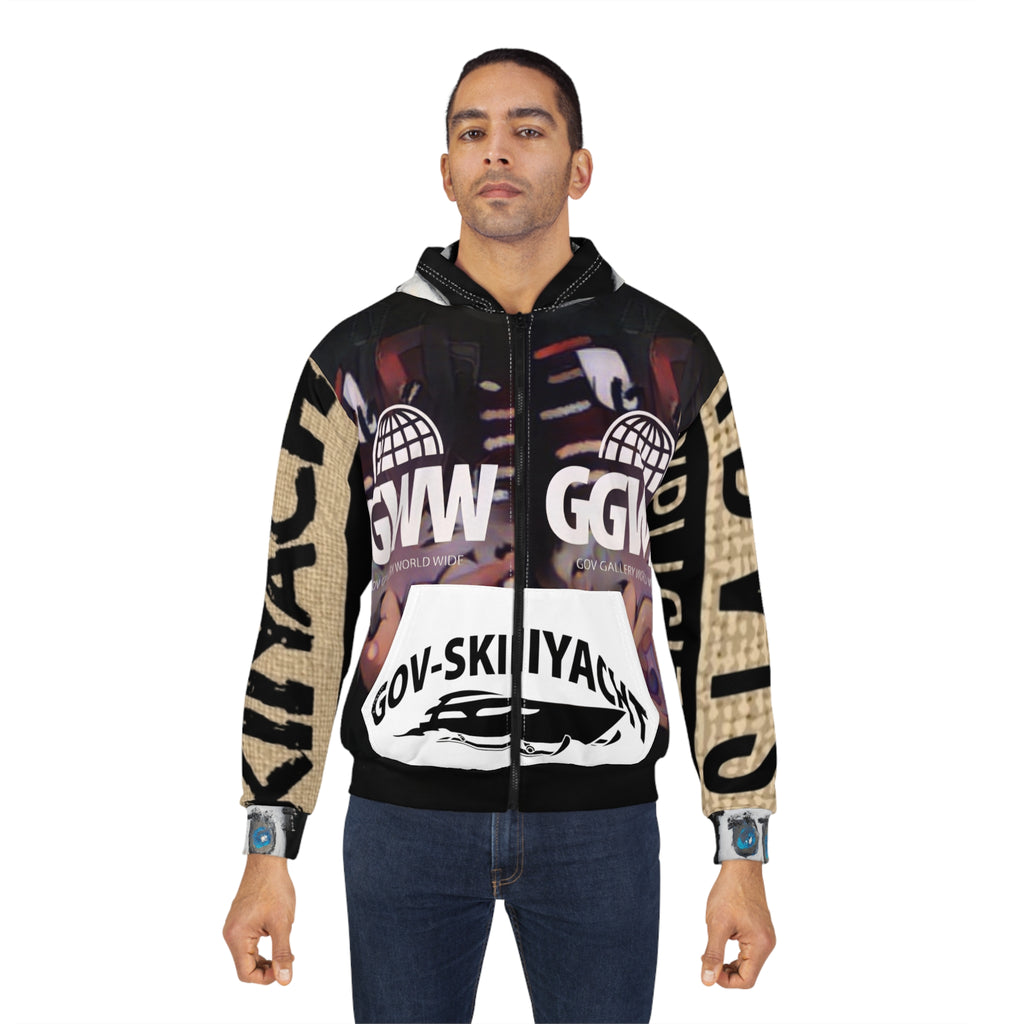 GGWW Gov-Skiiyacht Graphic Zip Hoodie — Abstract Face Art Streetwear
