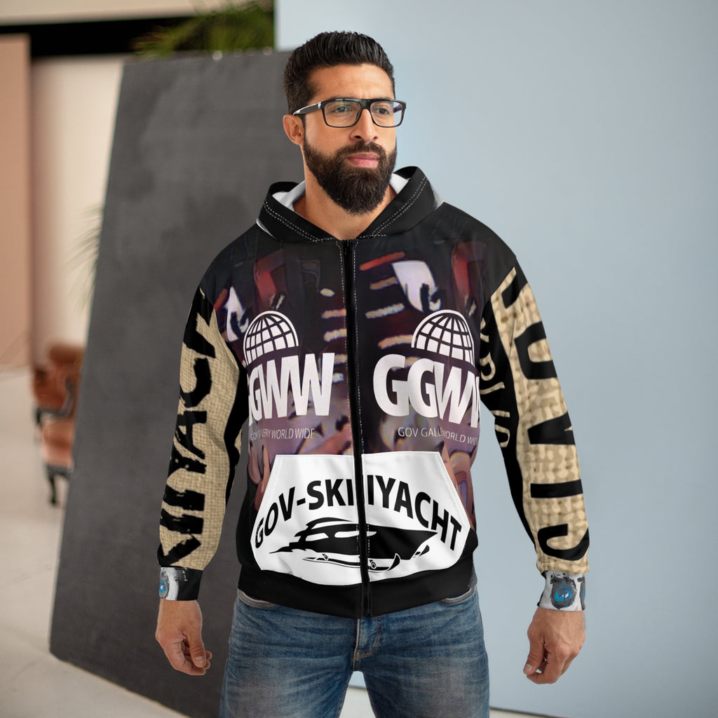 GGWW Gov-Skiiyacht Graphic Zip Hoodie — Abstract Face Art Streetwear
