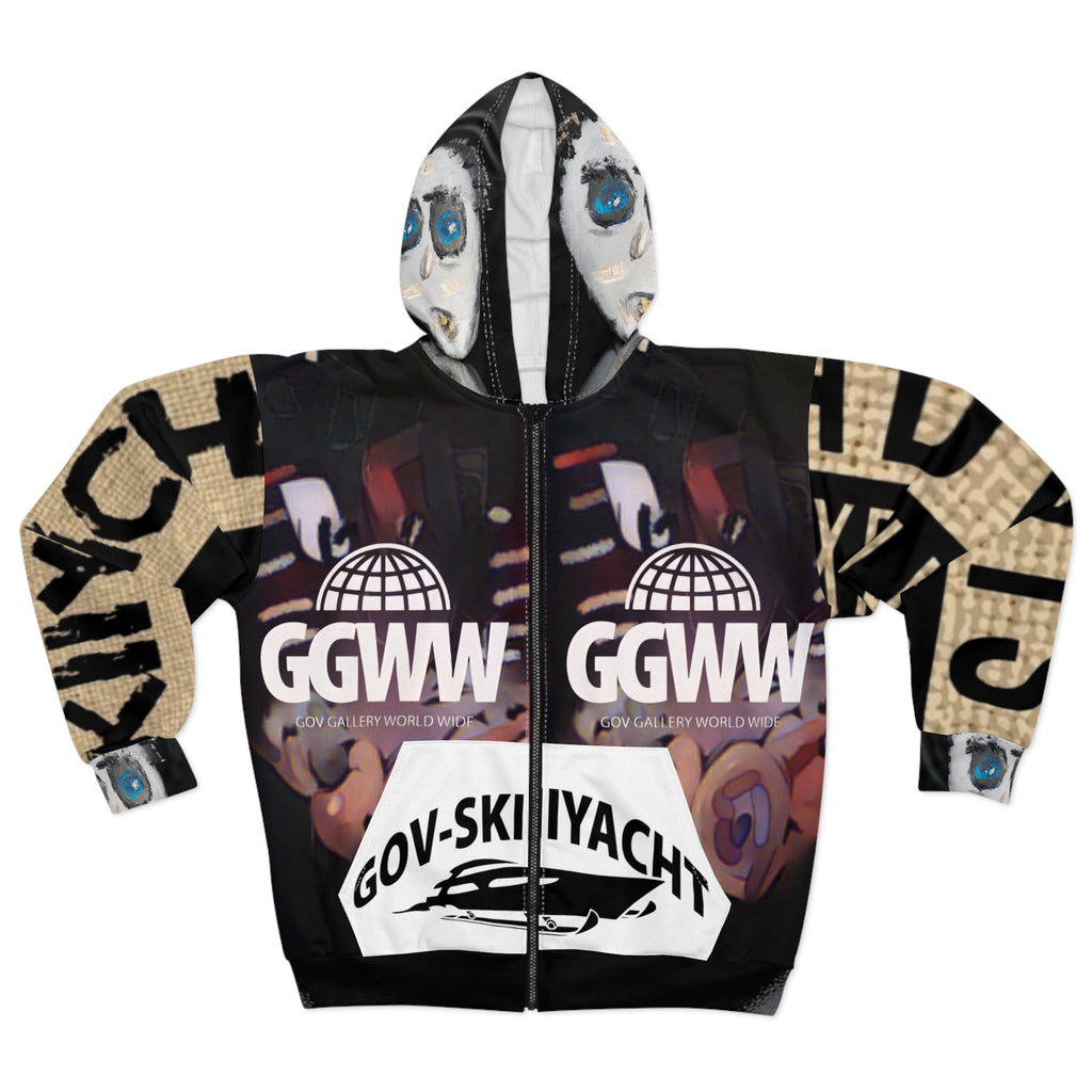 GGWW Gov-Skiiyacht Graphic Zip Hoodie — Abstract Face Art Streetwear